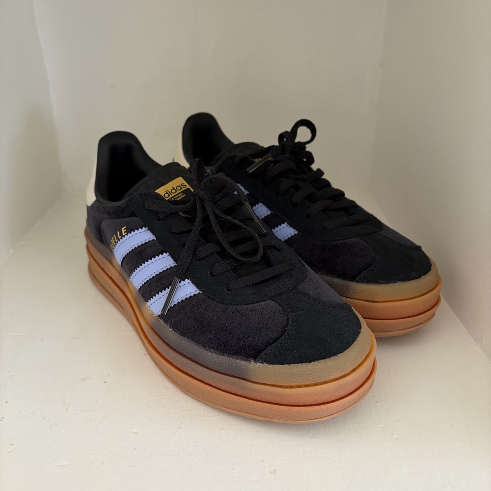 adidas Black & Light Blue Samba-Style Platform Sneakers